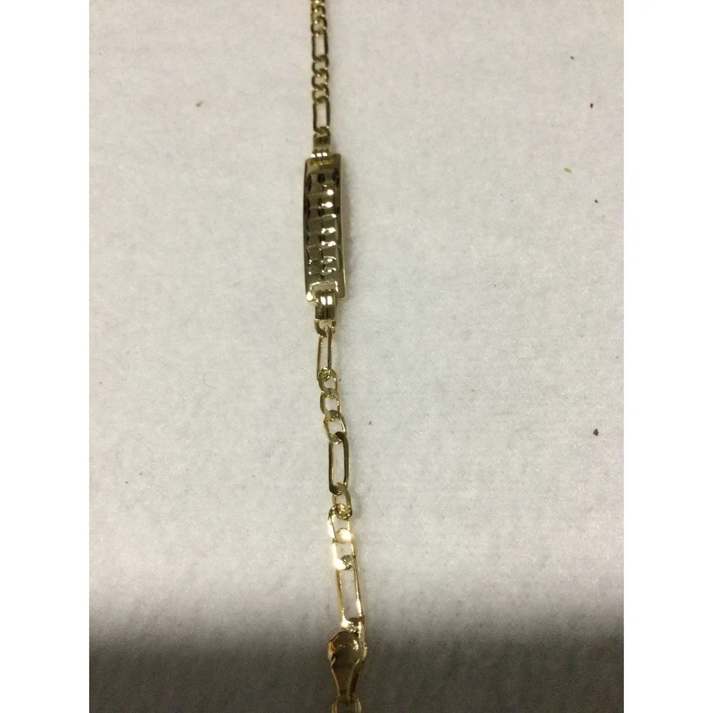 Laminated Gold Tone  ID Bracelet Figaro Chain‎ Infant Jewelry Christening Gift